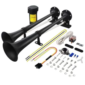 389033 Gampro 12v 150db Dual Trumpet Air Horn Chrome Zinc Compressor For Trucks Boats