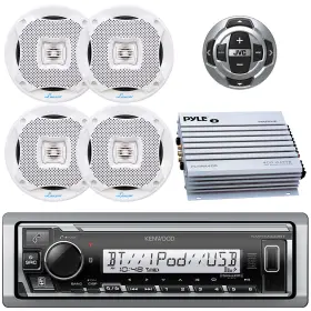 Kd-kmrm332bt Kenwood 604697394147 Single Din Marine Digital Media Receiver 4x 5.25 Inch Speakers Amplifier Remote