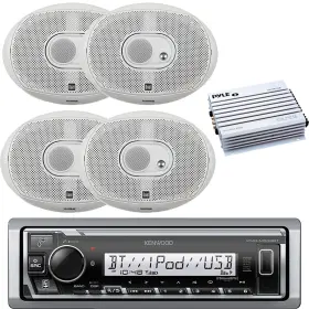 Kd-kmrm332bt-dms369-plmra400 Kenwood Kd-kmrm332bt-dms369-plmra400- Single Din Marine Digital Media Receiver 4x 6x9 Inch 200w Speakers 4-channel Amp