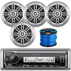 Kd-kmrm332bt-milspk652bs Kenwood Usb/aux Single Din Marine Receiver 4x 6.5 Inch 150w Speakers Speaker Wire