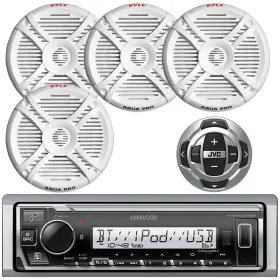 Kd-kmrm332bt-plmrx77-rmrk62m Kenwood Single Din Marine Digital Media Receiver 4x 7.7 Inch 280w Speakers Wired Remote