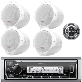 Kd-kmrm332bt-rmrk62m-plmrw65 Kenwood Kd-kmrm332bt-rmrk62m-plmrw65- Single Din Marine Digital Media Receiver 4x 6.5 Inch 200w Speakers Wired Remote