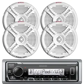 Plmrx77-kd-kmrm332bt Kenwood Single Din Marine Digital Media Receiver 4x 7.7 Inch 280w White Speakers