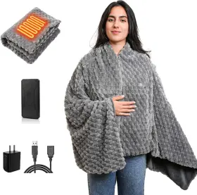 Mx-5003 Mexitop Cordless Battery Operated Heated Blanket Wearable Heating 63 Inch X 35 Gray