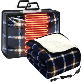 Sw-riakrum-2775 Riakrum 12v Heated Car Blanket 59.06 Inches X 42.13 Navy Blue Plaid