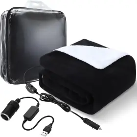 Sw-riakrum-659965 Riakrum Electric Car Blanket 12v 58 X 43 Inch Heated Travel Fleece Black