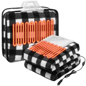 Sw-riakrum-659967 Riakrum 12v Heated Car Blanket Electric 58 X 43 Inches Black And White Plaid