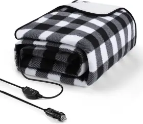 Sino Salected 740651632587 Heated Car Blanket - 12 Volt Electric For Portable Black-white