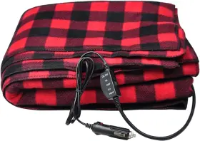 H1-08 Tohmr Electric Blankets - 12v Car Heating Blanket 58 Inch X 42 Black/red