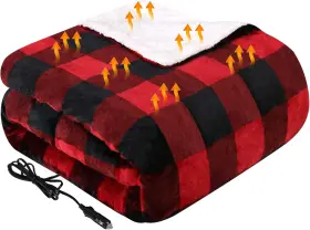 Westinghouse 810045674285 Heated Car Blanket 12-volt Electric Plaid Red Buffalo