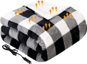 Westinghouse 810045674292 Heated Car Blanket 12-volt 59 X 43 Inch Grey Buffalo Plaid
