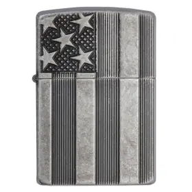 28974 Zippo Windproof Lighter U.s. Flag Armor Case Antique Slilver Plate Finish