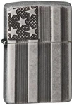 Zippo Armor Windproof Antique Silver Plate Deep Cut Flag, 28974, New Box. Price: $58.81.